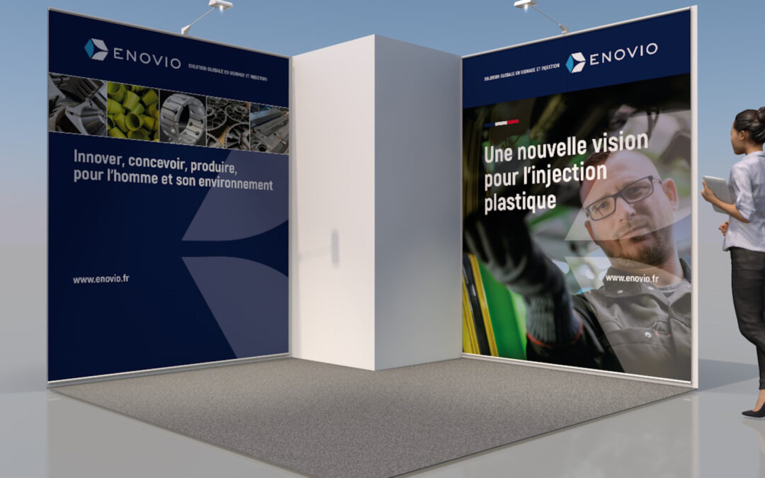 CRÉATION GRAPHIQUE DE STAND POUR ENOVIO : UN HABILLAGE DE CLOISON SUR MESURE AU SALON SEPEM